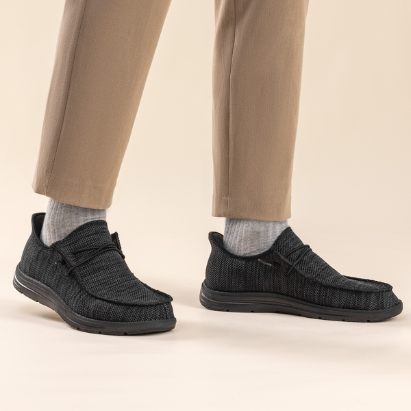 Men's Knitted Slip-On Casual Loafers - ALL BLACK - 5